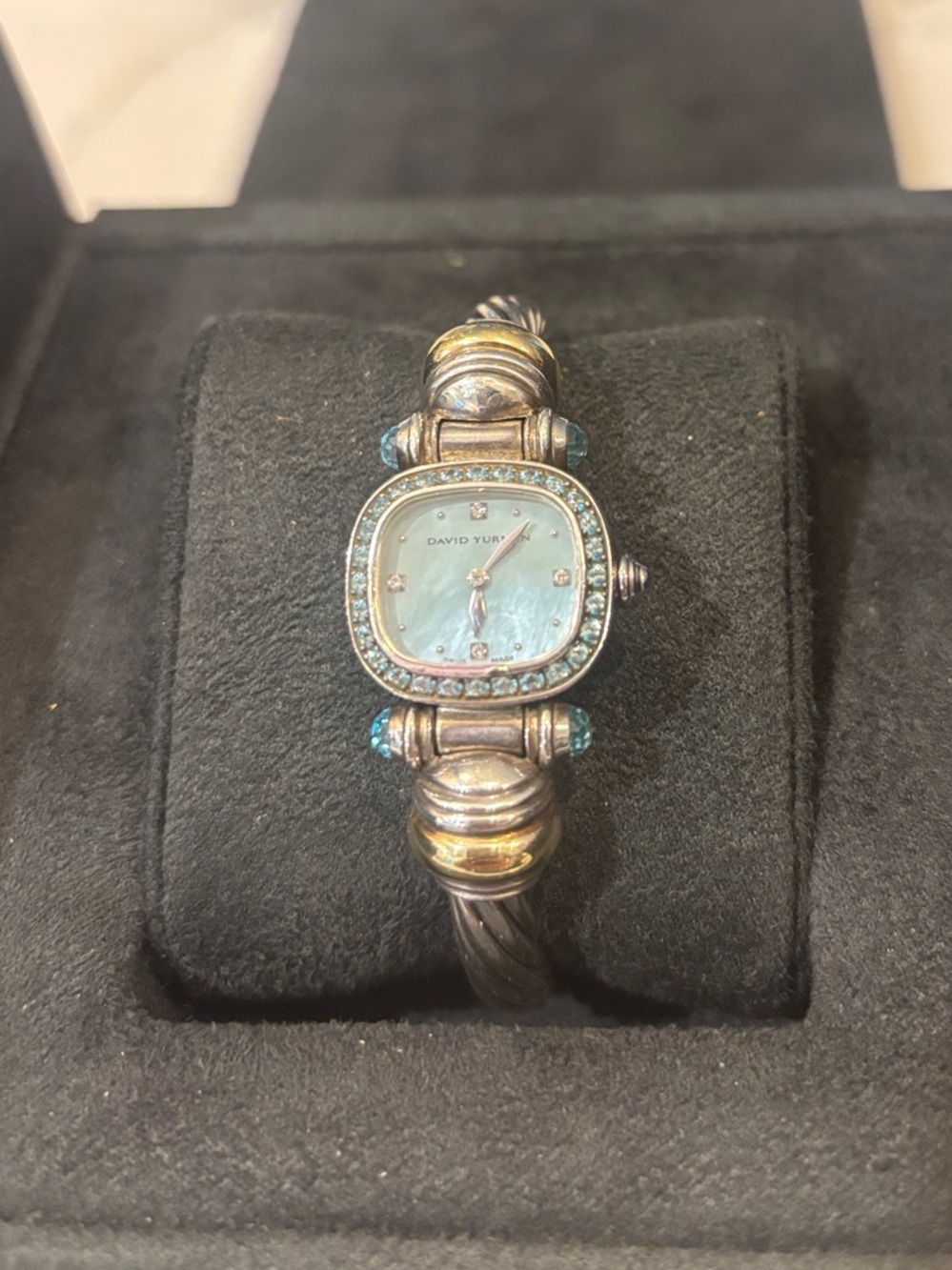 David Yurman Two-Tone Cable Bracelet Watch with Blue Mother-of-Pearl Dial